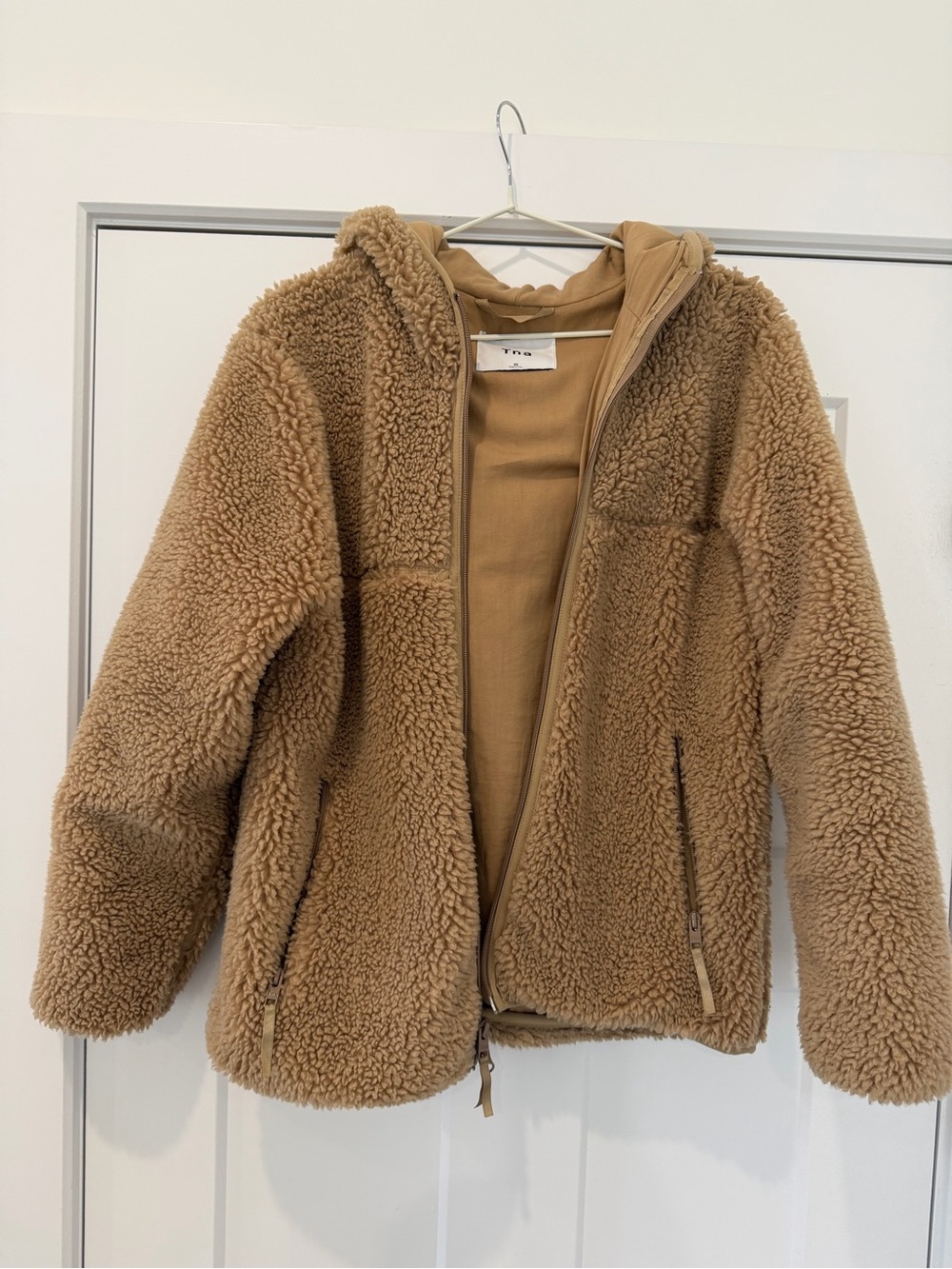 Aritzia Tan Teddy Sherpa Zip-Up Jacket with Hood